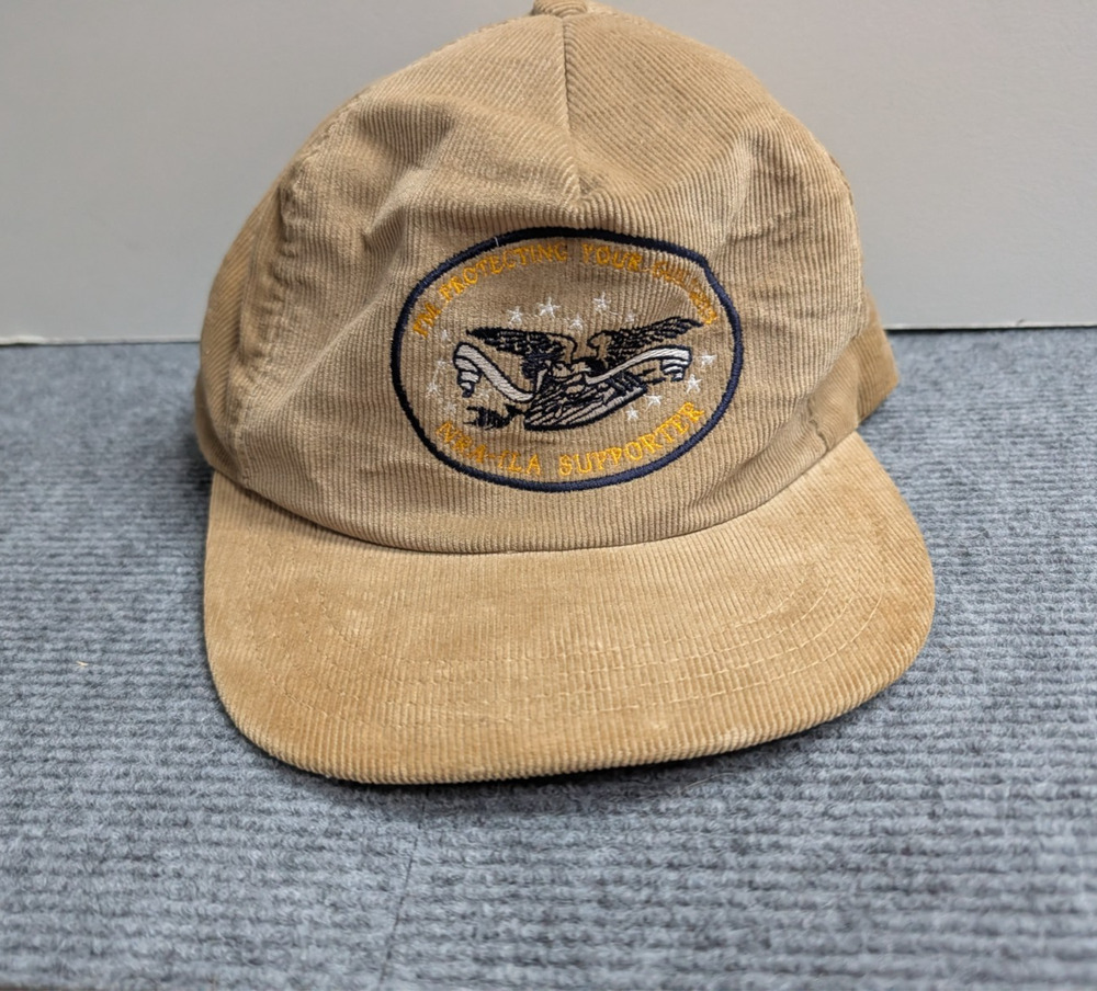 Vintage NRA ILA Baseball Cap Mens OS Tan Corduroy Eagle Patriotic Hat Americana